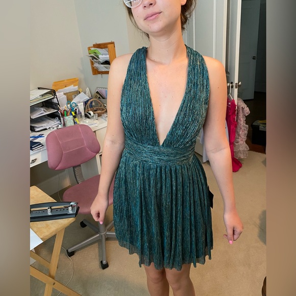 Lulus Ailey Gold & Teal Dress - Picture 3 of 3